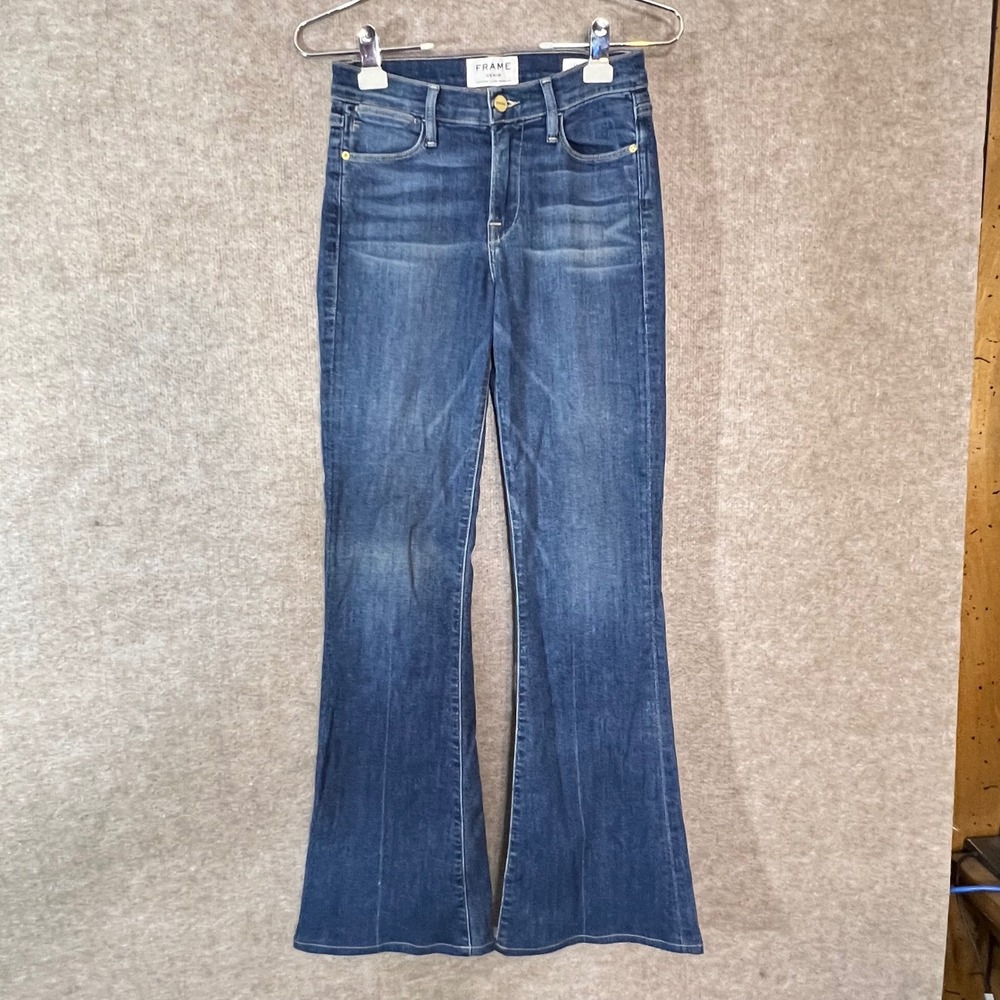 FRAME Le High Flare Jeans Womens 25 Blue Denim High Rise Stretch Boho Chic